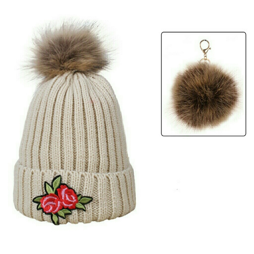 Flower Patch Pom Pom Beanie Removable Pom